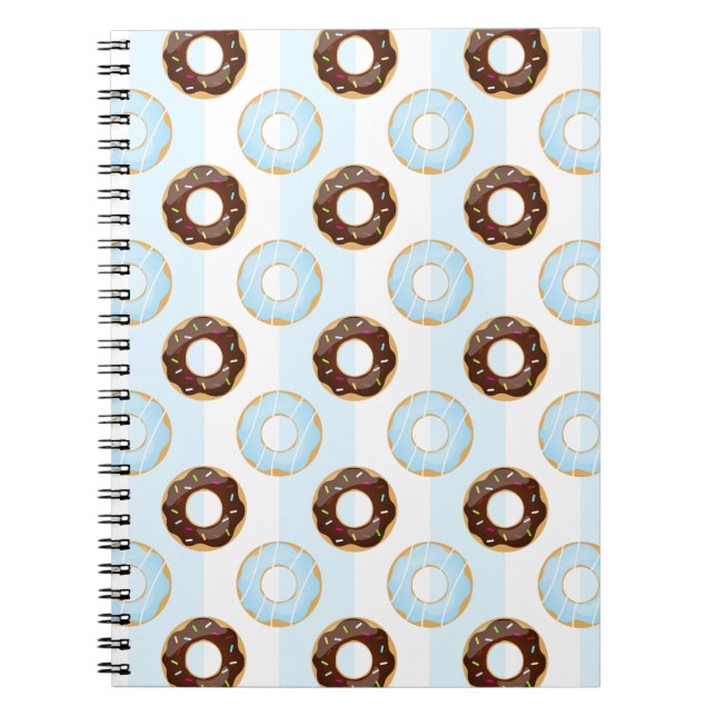 Delicious Doughnuts Blue Stripes Pattern Notebook (Front)
