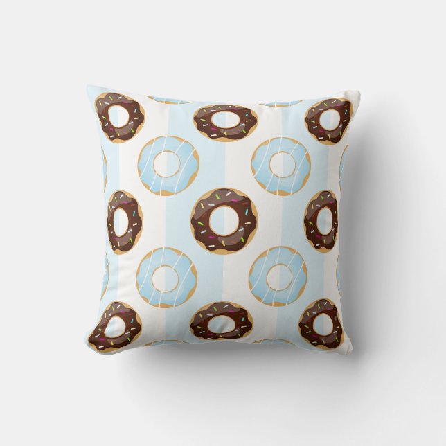 Delicious Doughnuts Blue Stripes Pattern Pillow (Front)