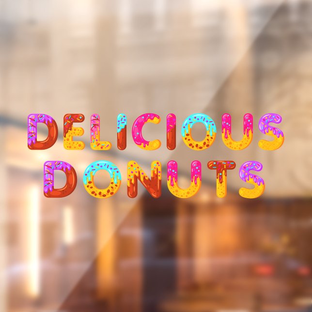 Delicious Doughnuts Cartoon Glazed Sprinkles  Window Cling (Sheet 2)