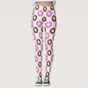 Delicious Doughnuts Pink Stripes Pattern Leggings
