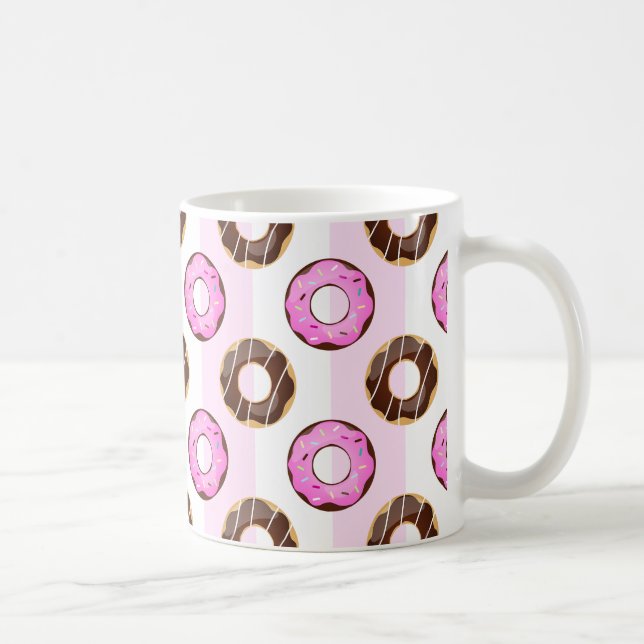 Delicious Doughnuts Pink Stripes Pattern Mug (Right)