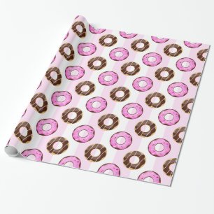 Delicious Doughnuts Pink Stripes Wrapping Paper