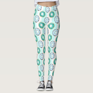 Delicious Doughnuts Turquoise Stripes Pattern Leggings