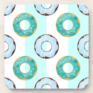 Delicious Doughnuts Turquoise Stripes Plastic Coas Coaster
