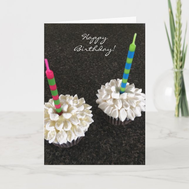 Delicious Flower Cupcakes with Candles Card (Front)