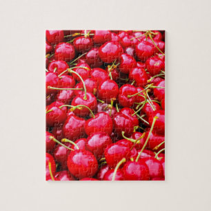 Delicious fruity red cherries fruit food pattern jigsaw puzzle