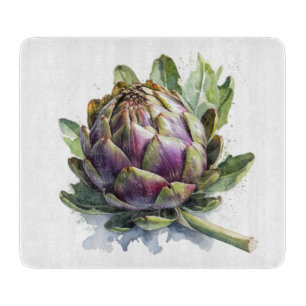Delicious green and purple artichoke watercolor cutting board