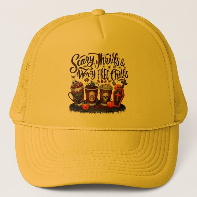 Delicious Halloween Coffee for Spooky Sips! Trucker Hat (Front)