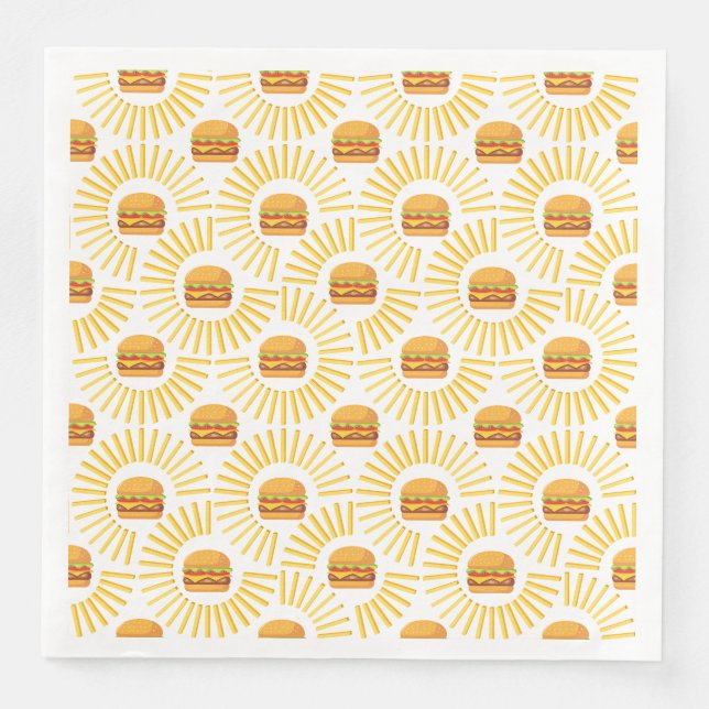 Delicious hamburger with fries napkin (Front)