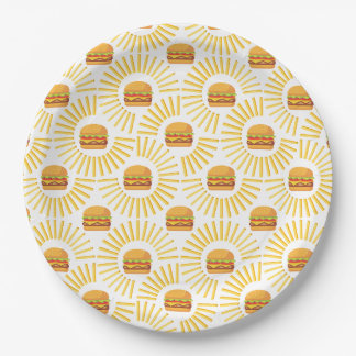 Delicious hamburger with fries paper plate