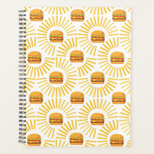 Delicious hamburger with fries planner