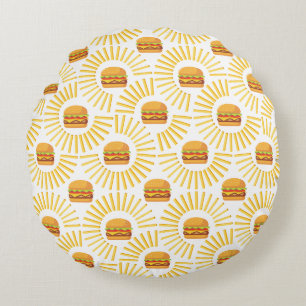 Delicious hamburger with fries round cushion