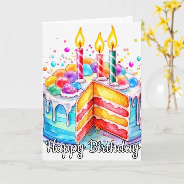 Delicious Happy Birthday Cake Card (Yellow Flower)