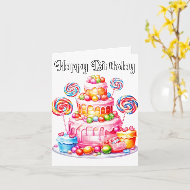 Delicious Happy Birthday Party Cake Card (Yellow Flower)