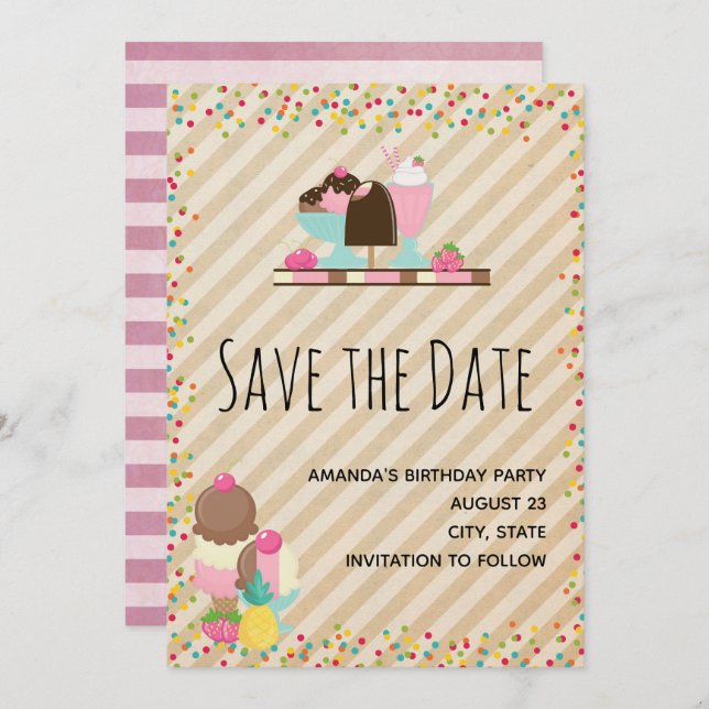 Delicious Ice Cream & Float Sweet Dessert Birthday Save The Date (Front/Back)