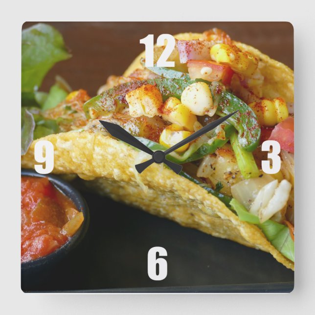 delicious Mexican Tacos photograph Square Wall Clock (Front)
