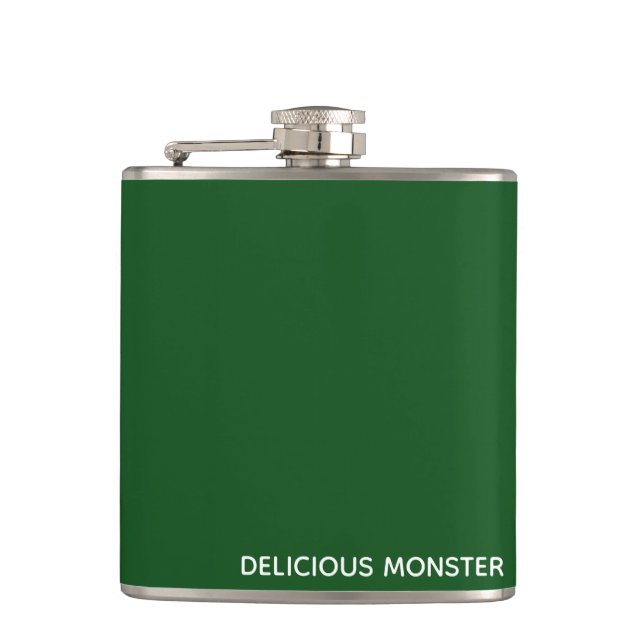 Delicious Monster green color name Hip Flask (Front)