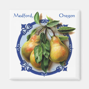 Delicious pears. Rogue Valley Medford souvenir. Magnet