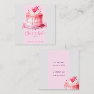 delicious pink cake square business card