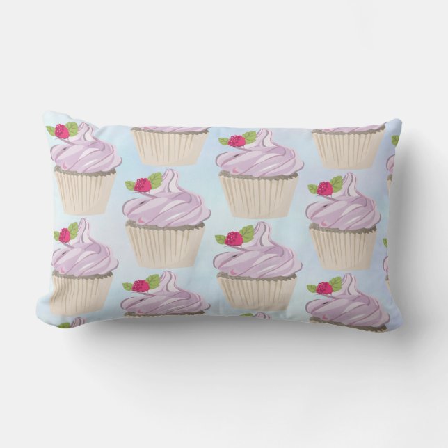 Delicious Pink Cupcake Berry on Top Lumbar Cushion (Front)