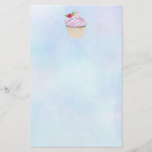 Delicious Pink Cupcake Berry on Top Stationery