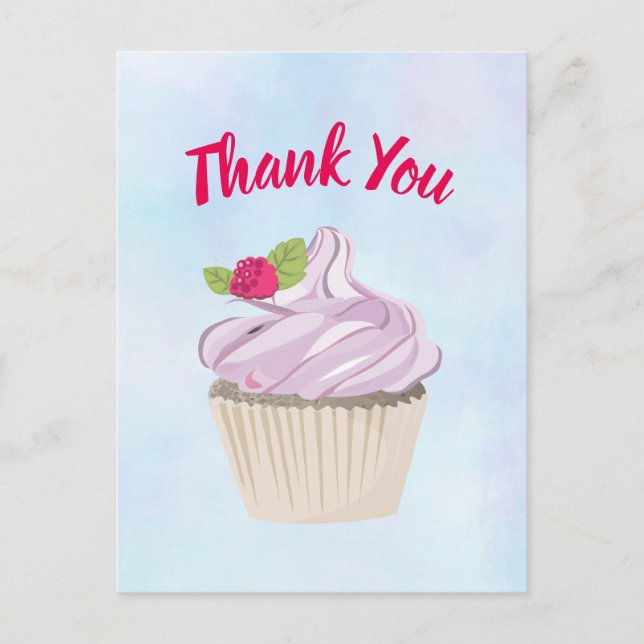 Delicious Pink Cupcake Berry on Top Thank You Postcard (Front)