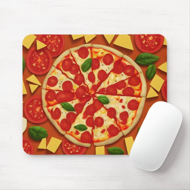 Delicious pizza vegan tomato cheese bright mouse mat (With Mouse)
