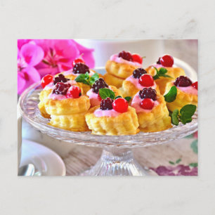 Delicious Red Berries Cake Puff Pastry Dessert Postcard