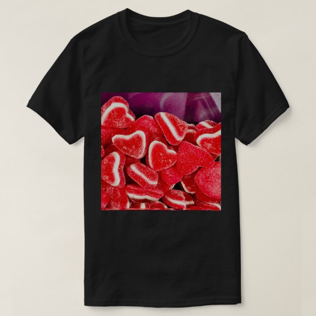 Delicious Red Candy Hearts T-Shirt (Design Front)
