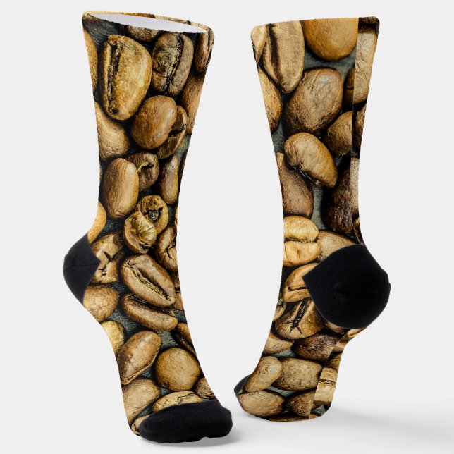 Delicious rustic gold coffee beans socks (Angled)