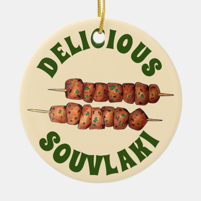 Delicious Souvlaki Meat Pork Skewer Greek Cuisine Ceramic Tree Decoration (Front)
