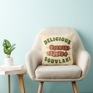 Delicious Souvlaki Meat Pork Skewer Greek Cuisine Cushion