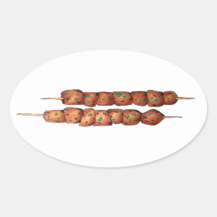 Delicious Souvlaki Meat Pork Skewer Greek Cuisine Oval Sticker