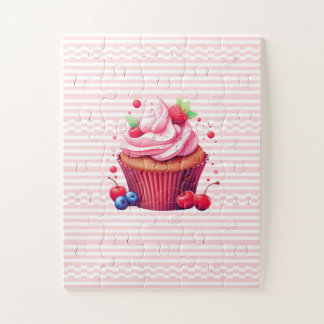 Delicious Strawberry Cupcake Pink White Puzzles 
