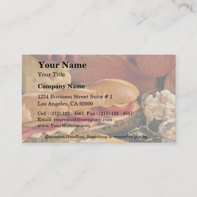 Delicious Submarine sandwich with meats and cheese Business Card (Front)