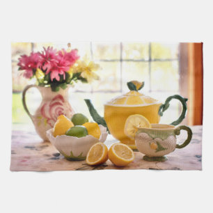 Delicious Tea Party Pink Flowers And Lemon Drink Towel