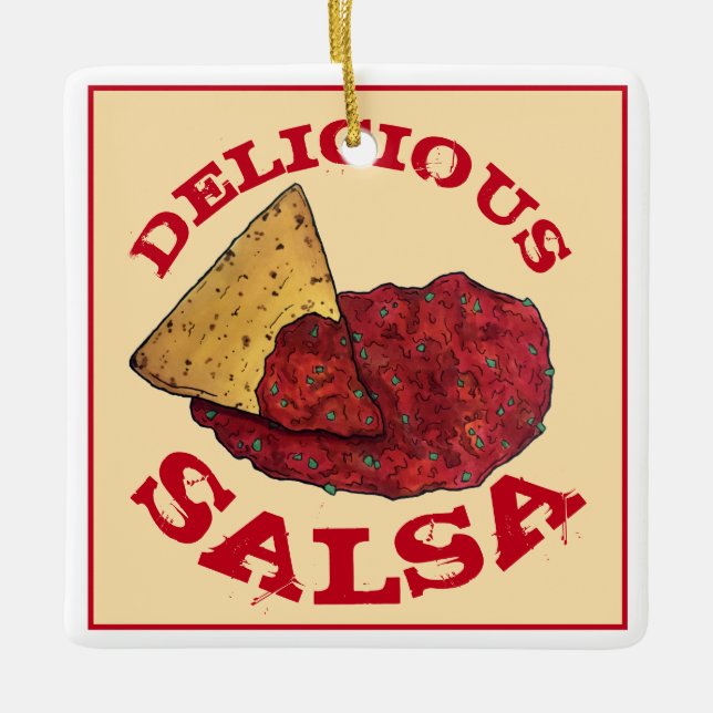 Delicious Tomato Salsa Tortilla Chips Illustration Ceramic Ornament (Front)
