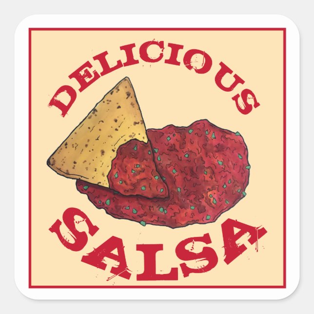 Delicious Tomato Salsa Tortilla Chips Illustration Square Sticker (Front)