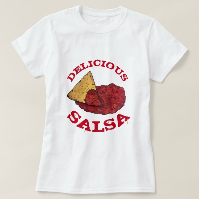 Delicious Tomato Salsa Tortilla Chips Illustration T-Shirt (Design Front)