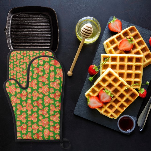 Delicious waffles and fruit green oven mitt & pot holder set (Creator Uploaded)