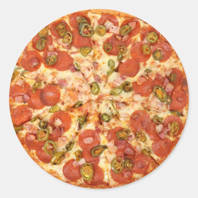 delicious whole pizza pepperoni jalapeno photo classic round sticker (Front)