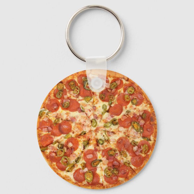 delicious whole pizza pepperoni jalapeno photo key ring (Front)