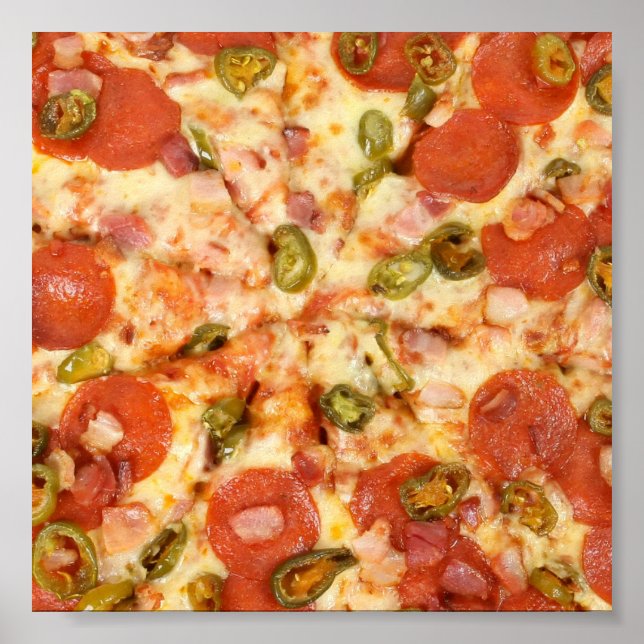 delicious whole pizza pepperoni jalapeno photo poster (Front)