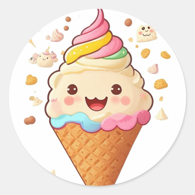 Deliciously cute smiling Ice Cream Classic Round Sticker (Front)