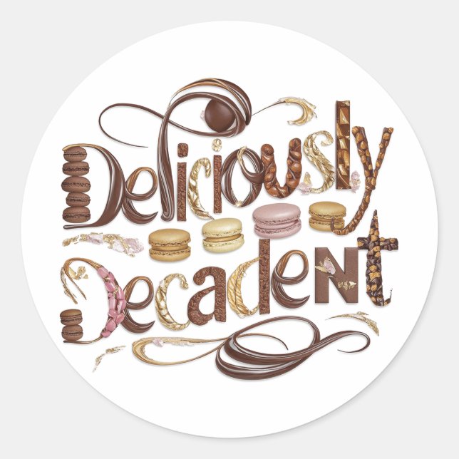 Deliciously Decadent Cakes & Chocolate Design Classic Round Sticker (Front)