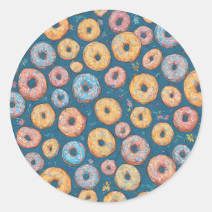 Delight Cartoonish Sprinkle Sweet Doughnut Pattern Classic Round Sticker