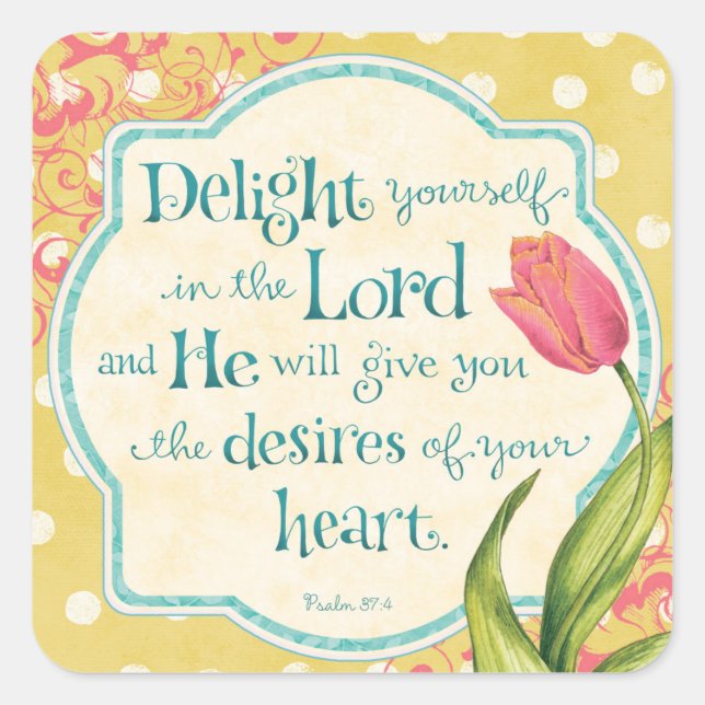 Delight in the Lord Bible Verse Square Stickers (Front)