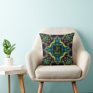 Delight Purple Teal Green Monogram Cushion