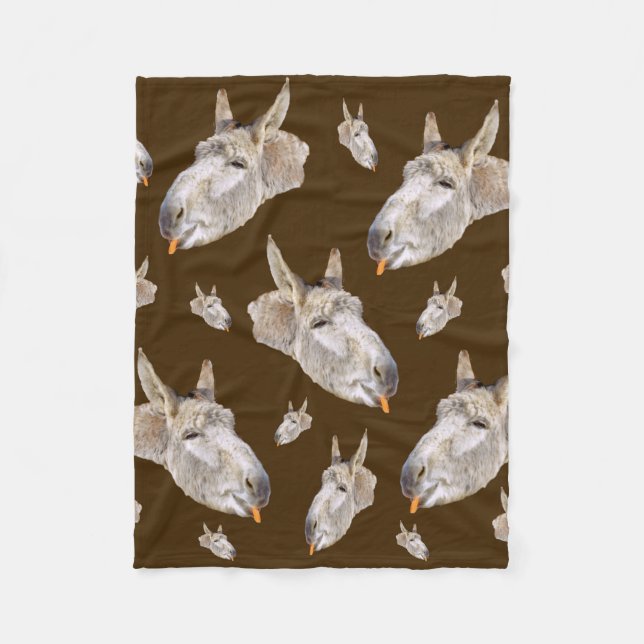 Delighted Funny Donkey Eating A Carrot, Fleece Blanket (Front)