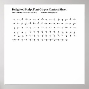 Delighted Script Font Glyphs Contact Sheet Poster